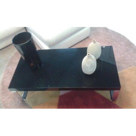 Tavolino rettangolare nero lucido con gambe alluminio 55x110